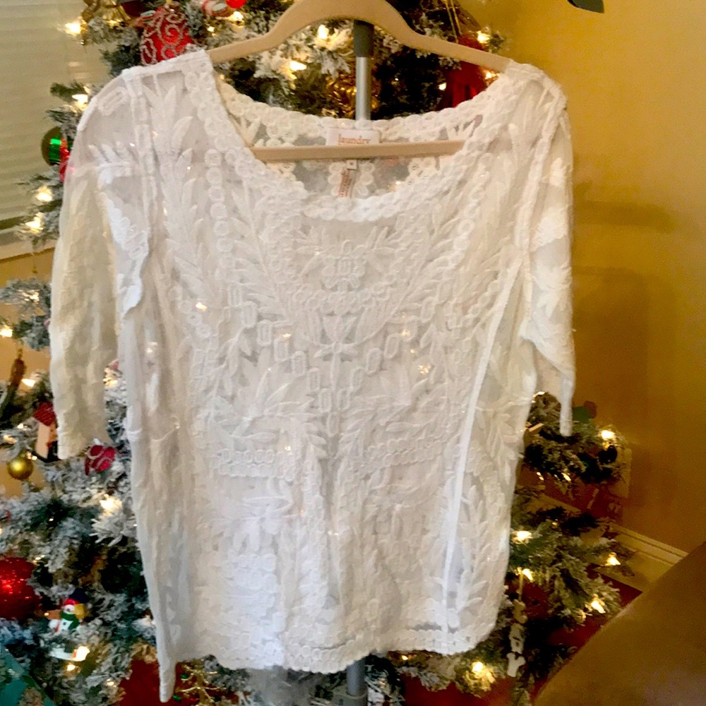 Laundry by Shelli Segal Embroidered Mesh Top